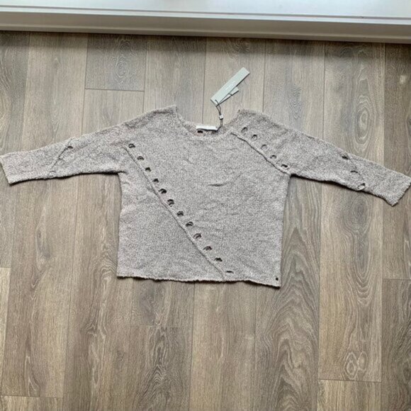 One Grey Day Grace Sweater Merino Alpaca Wool Knit Coastal Cottagecore Brown S - Picture 5 of 16